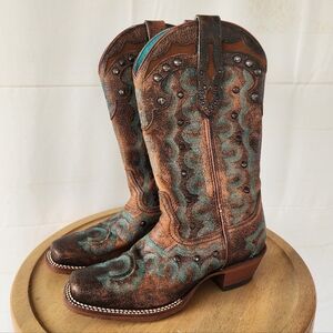 Justin Marino Brown and Teal Western Boots